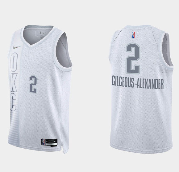 Men's Oklahoma City Thunder #2 Shai Gilgeous-Alexander 2021/22 City Edition White 75th Anniversary Stitched Basketball Jersey